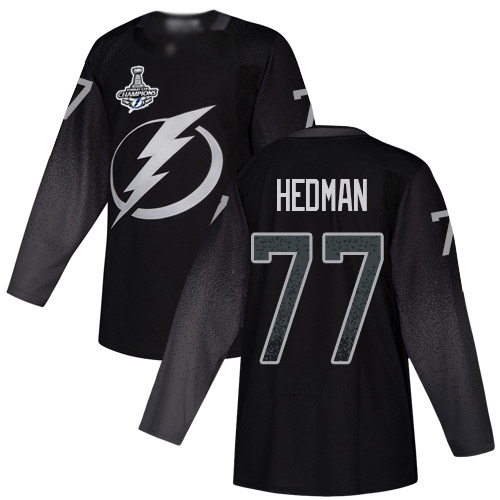Men Adidas Tampa Bay Lightning #77 Victor Hedman Black Alternate Authentic 2020 Stanley Cup Champions Stitched NHL Jersey
